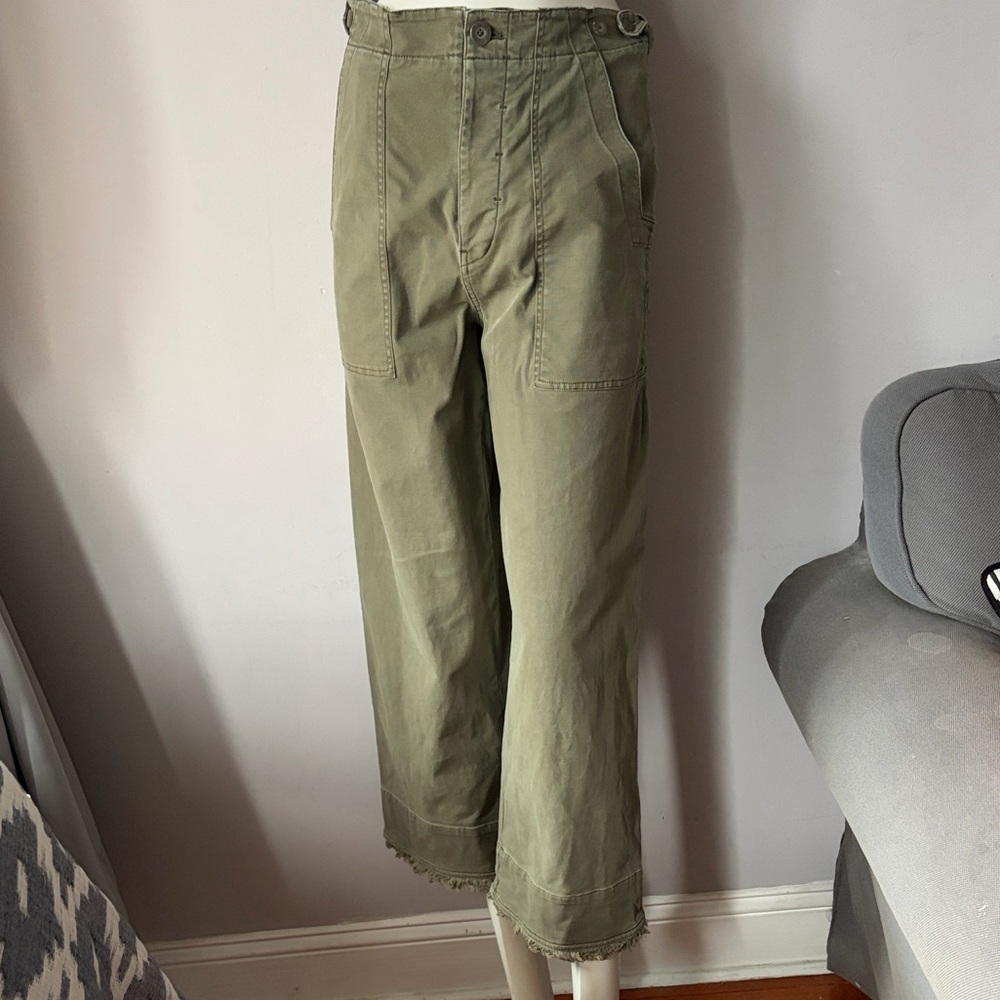 Pilcro Wide Straight Leg Pants Raw Hem High Waist